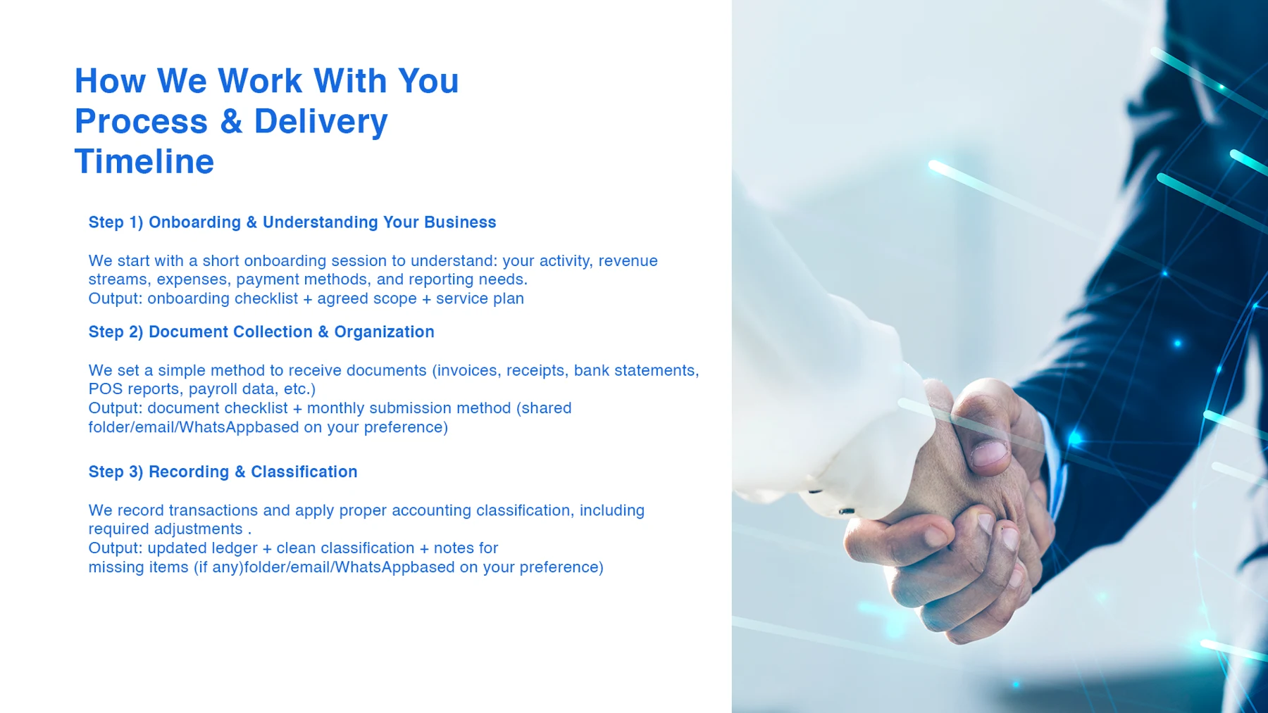 Bookkeeper process and delivery page